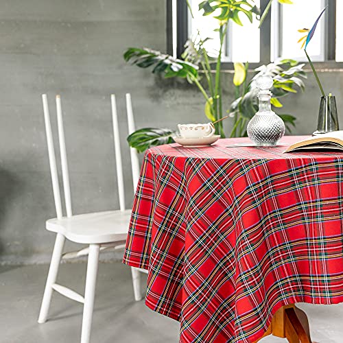 Tischdecke, rund, rot und grün kariert, Schottenkaro, Gingham-Tischdecke, Baumwollmischung, Tischdecke für Esstisch, Weihnachten, Rot, 140 cm, rund Tischdecke, rund, rot und grün kariert, Schottenkaro, Gingham-Tischdecke, Baumwollmischung, Tischdecke für Esstisch, Weihnachten, Rot, 140 cm, rund von JSF