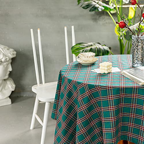 Tischdecke, rund, rot und grün kariert, Schottenkaro-Tischdecke, 150 cm, Gingham-Tischdecke, Baumwollmischung, Tischdecke für Esstisch, Beistelltisch, Weihnachten (Grün, 150 cm, rund) von JSF