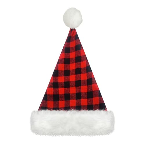 JSGHGDF Weihnachtsmütze mit Plüschbesatz, für Kinder, Erwachsene, Familientreffen, 2-lagig, kariert, Festival-Requisiten, Kopfbedeckung JSGHGDF Weihnachtsmütze mit Plüschbesatz, für Kinder, Erwachsene, Familientreffen, 2-lagig, kariert, Festival-Requisiten, Kopfbedeckung von JSGHGDF