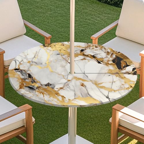 JSJHJZJ Runde Tischdecke for den Außenbereich, Tischdecke mit Loch for Regenschirm, Tischdecke mit elastischen Kanten mit Reißverschluss for Terrasse, Garten, Camping, Picknick(A,S) von JSJHJZJ