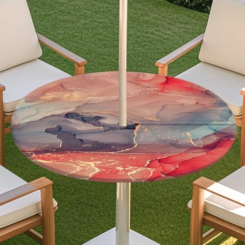 JSJHJZJ Runde Tischdecke for den Außenbereich, Tischdecke mit Loch for Regenschirm, Tischdecke mit elastischen Kanten mit Reißverschluss for Terrasse, Garten, Camping, Picknick(B,L) von JSJHJZJ
