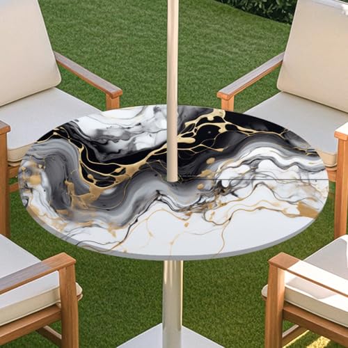 JSJHJZJ Runde Tischdecke for den Außenbereich, Tischdecke mit Loch for Regenschirm, Tischdecke mit elastischen Kanten mit Reißverschluss for Terrasse, Garten, Camping, Picknick(H,M) von JSJHJZJ