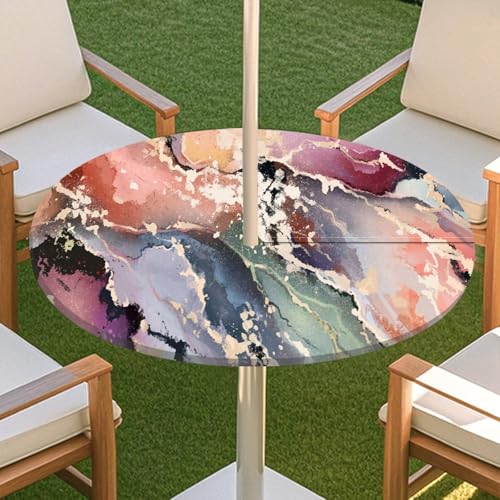 JSJHJZJ Runde Tischdecke for den Außenbereich, Tischdecke mit Loch for Regenschirm, wasserdichte Tischdecke for Strandterrasse, Gartenpicknick(E,S) von JSJHJZJ