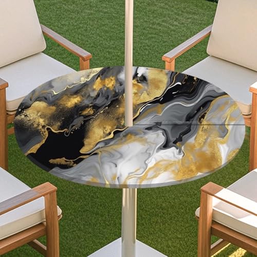 JSJHJZJ Runde Tischdecke for den Außenbereich, Tischdecke mit Loch for Regenschirm, wasserdichte Tischdecke for Strandterrasse, Gartenpicknick(F,L) von JSJHJZJ