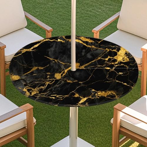 JSJHJZJ Runde Tischdecke for den Außenbereich, Tischdecke mit Reißverschluss, wasserdichte Tischdecke mit Regenschirmlöchern for Terrassengarten, Camping und Picknick(D,M) von JSJHJZJ