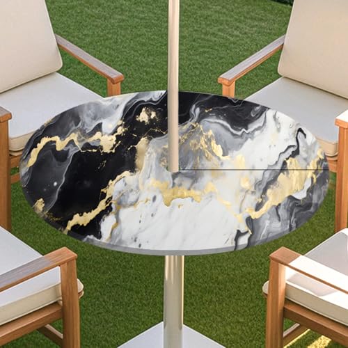 JSJHJZJ Runde Tischdecke for den Außenbereich, Tischdecke mit Reißverschluss, wasserdichte Tischdecke mit Regenschirmlöchern for Terrassengarten, Camping und Picknick(G,L) von JSJHJZJ