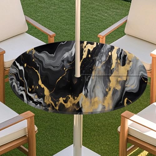 JSJHJZJ Runde Tischdecke for den Außenbereich, Tischdecke mit Reißverschluss, wasserdichte Tischdecke mit Regenschirmlöchern for Terrassengarten, Camping und Picknick(H,M) von JSJHJZJ