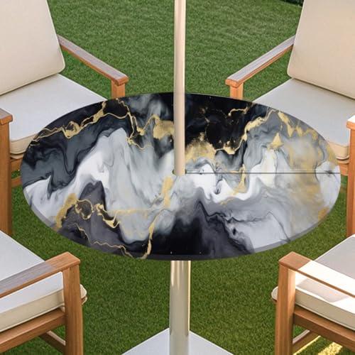 JSJHJZJ Runde Tischdecke for den Außenbereich, Tischdecke mit Reißverschluss, wasserdichte Tischdecke mit Regenschirmlöchern for Terrassengarten, Camping und Picknick(I,L) von JSJHJZJ