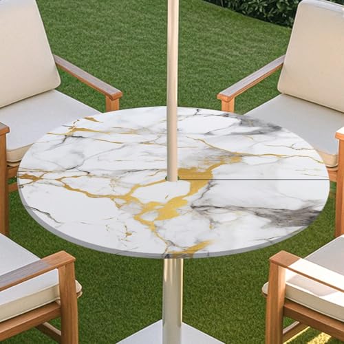 JSJHJZJ Runde Tischdecke for den Außenbereich, Tischdecke mit Reißverschluss, wasserdichte Tischdecke mit Regenschirmlöchern for Terrassengarten, Camping und Picknick(J,S) von JSJHJZJ
