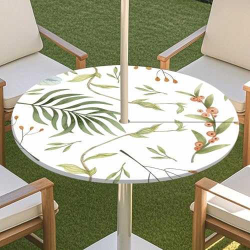 JSJHJZJ Runde Tischdecke for den Außenbereich, Tischdecke mit grünen Pflanzen und Reißverschluss, wasserdichte Schirmtischdecke for Strandterrasse, Gartenpicknick(D,M) von JSJHJZJ