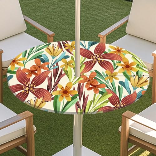 JSJHJZJ Runde Tischdecke for den Außenbereich, Tischdecke mit grünen Pflanzen und Reißverschluss, wasserdichte Schirmtischdecke for Strandterrasse, Gartenpicknick(F,S) von JSJHJZJ