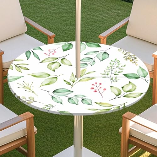 JSJHJZJ Runde Tischdecke for den Außenbereich, Tischdecke mit grünen Pflanzen und Reißverschluss, wasserdichte Schirmtischdecke for Strandterrasse, Gartenpicknick(J,M) von JSJHJZJ