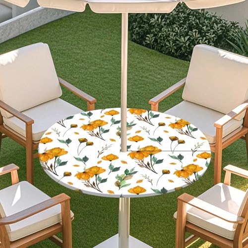 JSJHJZJ Runde Tischdecke for den Außenbereich, Tischdecke mit grünen Pflanzen und Reißverschluss, wasserdichte Tischdecke mit Regenschirmlöchern for Terrassengarten, Camping und Picknick(A,S) von JSJHJZJ