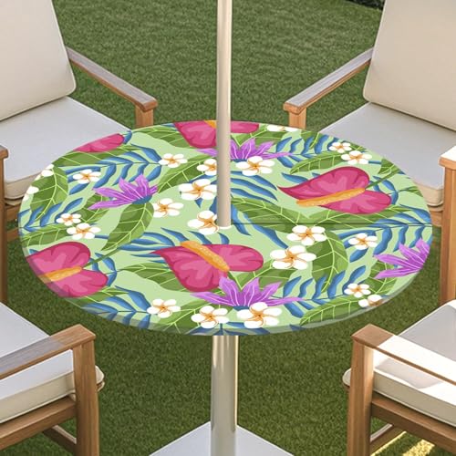 JSJHJZJ Runde Tischdecke for den Außenbereich, Tischdecke mit grünen Pflanzen und Reißverschluss, wasserdichte Tischdecke mit Regenschirmlöchern for Terrassengarten, Camping und Picknick(B,S) von JSJHJZJ