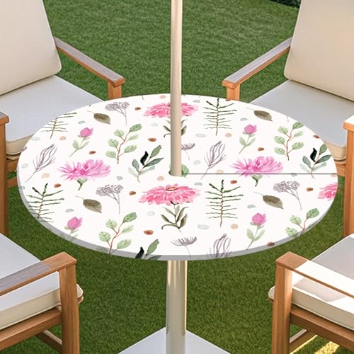 JSJHJZJ Runde Tischdecke for den Außenbereich, Tischdecke mit grünen Pflanzen und Reißverschluss, wasserdichte Tischdecke mit Regenschirmlöchern for Terrassengarten, Camping und Picknick(D,M) von JSJHJZJ