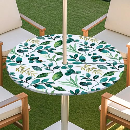 JSJHJZJ Runde Tischdecke for den Außenbereich, Tischdecke mit grünen Pflanzen und Reißverschluss, wasserdichte Tischdecke mit Regenschirmlöchern for Terrassengarten, Camping und Picknick(E,M) von JSJHJZJ