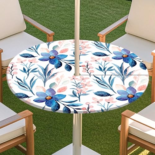 JSJHJZJ Runde Tischdecke for den Außenbereich, Tischdecke mit grünen Pflanzen und Reißverschluss, wasserdichte Tischdecke mit Regenschirmlöchern for Terrassengarten, Camping und Picknick(F,M) von JSJHJZJ