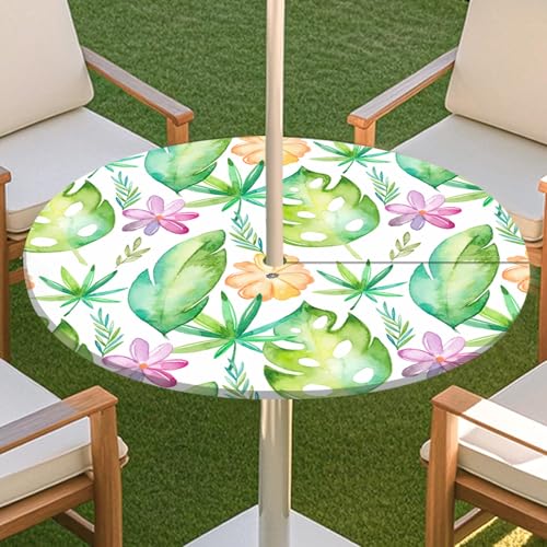 JSJHJZJ Runde Tischdecke for den Außenbereich, Tischdecke mit grünen Pflanzen und Reißverschluss, wasserdichte Tischdecke mit Regenschirmlöchern for Terrassengarten, Camping und Picknick(G,M) von JSJHJZJ