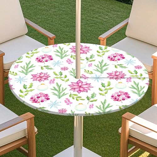 JSJHJZJ Runde Tischdecke for den Außenbereich, grüne Pflanzentischdecke mit Schirmloch, Tischdecke mit elastischen Kanten mit Reißverschluss for Terrasse, Garten, Camping, Picknick(A,S) von JSJHJZJ