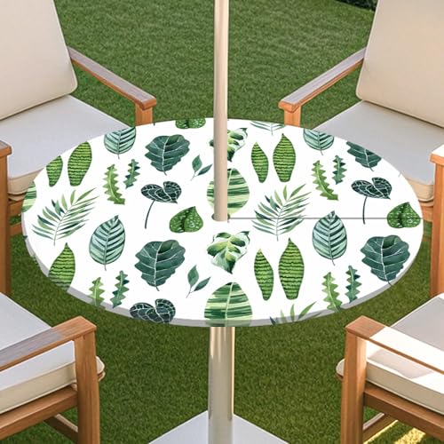 JSJHJZJ Runde Tischdecke for den Außenbereich, grüne Pflanzentischdecke mit Schirmloch, Tischdecke mit elastischen Kanten mit Reißverschluss for Terrasse, Garten, Camping, Picknick(B,M) von JSJHJZJ