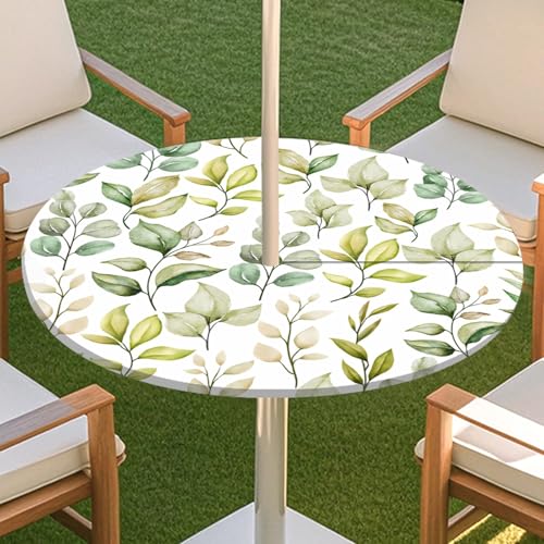 JSJHJZJ Runde Tischdecke for den Außenbereich, grüne Pflanzentischdecke mit Schirmloch, Tischdecke mit elastischen Kanten mit Reißverschluss for Terrasse, Garten, Camping, Picknick(C,M) von JSJHJZJ