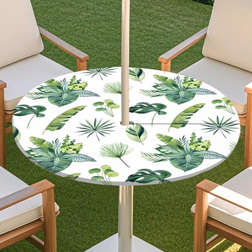 JSJHJZJ Runde Tischdecke for den Außenbereich, grüne Pflanzentischdecke mit Schirmloch, Tischdecke mit elastischen Kanten mit Reißverschluss for Terrasse, Garten, Camping, Picknick(D,M) von JSJHJZJ