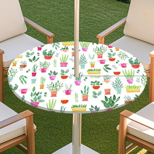 JSJHJZJ Runde Tischdecke for den Außenbereich, grüne Pflanzentischdecke mit Schirmloch, Tischdecke mit elastischen Kanten mit Reißverschluss for Terrasse, Garten, Camping, Picknick(E,S) von JSJHJZJ
