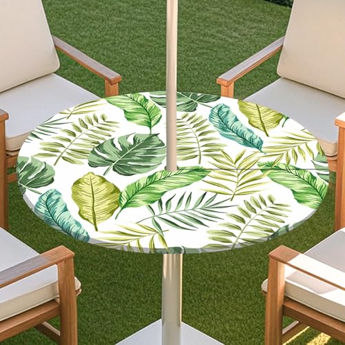 JSJHJZJ Runde Tischdecke for den Außenbereich, grüne Pflanzentischdecke mit Schirmloch, Tischdecke mit elastischen Kanten mit Reißverschluss for Terrasse, Garten, Camping, Picknick(F,M) von JSJHJZJ