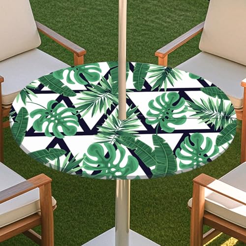 JSJHJZJ Runde Tischdecke for den Außenbereich, grüne Pflanzentischdecke mit Schirmloch, Tischdecke mit elastischen Kanten mit Reißverschluss for Terrasse, Garten, Camping, Picknick(G,M) von JSJHJZJ