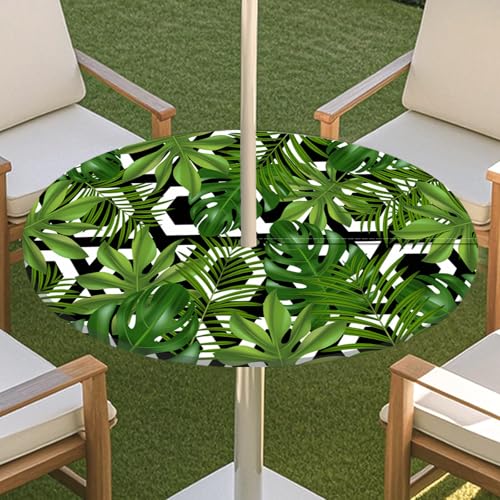 JSJHJZJ Runde Tischdecke for den Außenbereich, grüne Pflanzentischdecke mit Schirmloch, Tischdecke mit elastischen Kanten mit Reißverschluss for Terrasse, Garten, Camping, Picknick(H,M) von JSJHJZJ