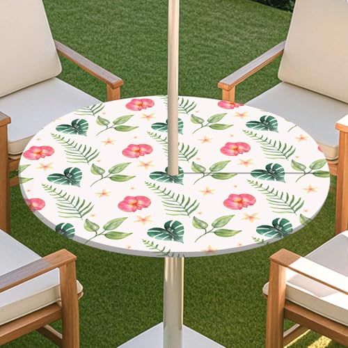 JSJHJZJ Runde Tischdecke for den Außenbereich, grüne Pflanzentischdecke mit Schirmloch, Tischdecke mit elastischen Kanten mit Reißverschluss for Terrasse, Garten, Camping, Picknick(I,M) von JSJHJZJ