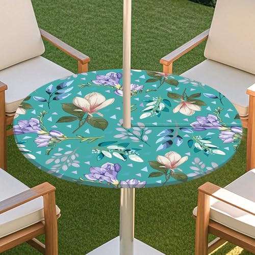 JSJHJZJ Runde Tischdecke for den Außenbereich, grüne Pflanzentischdecke mit Schirmloch, Tischdecke mit elastischen Kanten mit Reißverschluss for Terrasse, Garten, Camping, Picknick(J,M) von JSJHJZJ