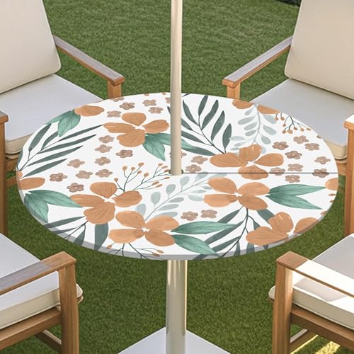JSJHJZJ Runde Tischdecke for den Außenbereich, grüne Pflanzentischdecke mit Schirmloch, wasserdichte Tischdecke for Strandterrasse, Gartenpicknick(A,M) von JSJHJZJ