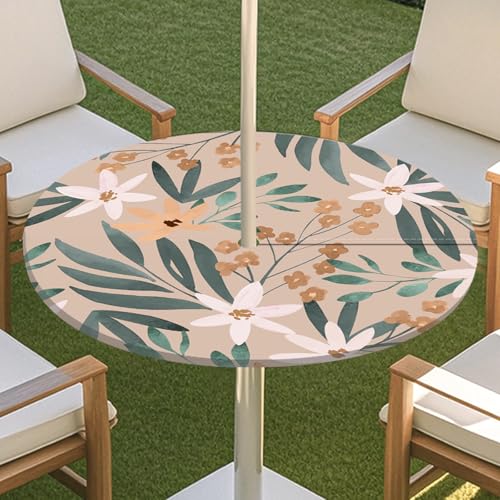 JSJHJZJ Runde Tischdecke for den Außenbereich, grüne Pflanzentischdecke mit Schirmloch, wasserdichte Tischdecke for Strandterrasse, Gartenpicknick(B,M) von JSJHJZJ
