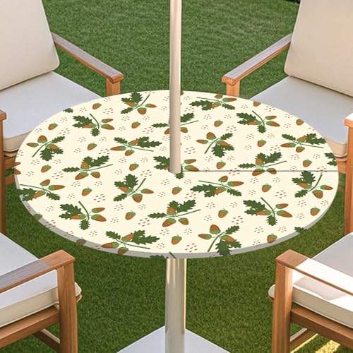 JSJHJZJ Runde Tischdecke for den Außenbereich, grüne Pflanzentischdecke mit Schirmloch, wasserdichte Tischdecke for Strandterrasse, Gartenpicknick(D,L) von JSJHJZJ