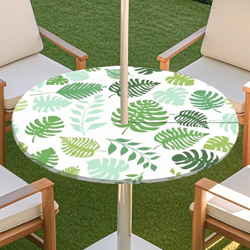 JSJHJZJ Runde Tischdecke for den Außenbereich, grüne Pflanzentischdecke mit Schirmloch, wasserdichte Tischdecke for Strandterrasse, Gartenpicknick(E,M) von JSJHJZJ