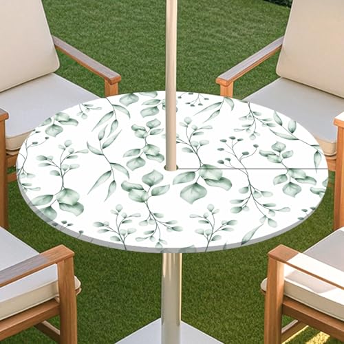 JSJHJZJ Runde Tischdecke for den Außenbereich, grüne Pflanzentischdecke mit Schirmloch, wasserdichte Tischdecke for Strandterrasse, Gartenpicknick(F,L) von JSJHJZJ