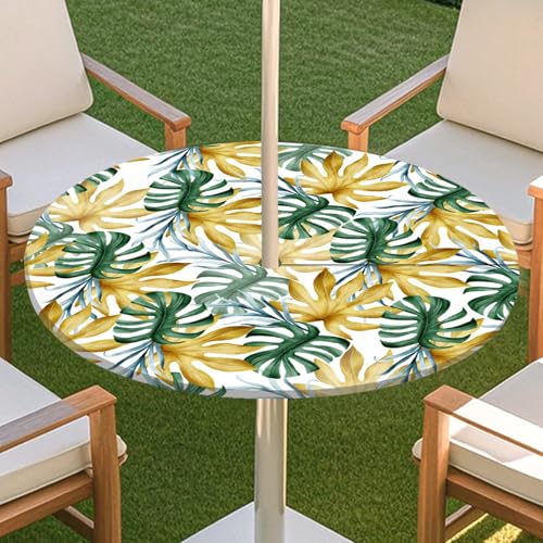 JSJHJZJ Runde Tischdecke for den Außenbereich, grüne Pflanzentischdecke mit Schirmloch, wasserdichte Tischdecke for Strandterrasse, Gartenpicknick(G,L) von JSJHJZJ
