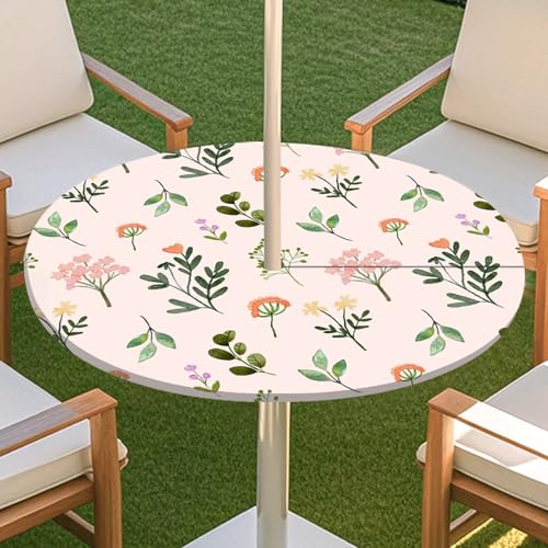 JSJHJZJ Runde Tischdecke for den Außenbereich, grüne Pflanzentischdecke mit Schirmloch, wasserdichte Tischdecke for Strandterrasse, Gartenpicknick(H,M) von JSJHJZJ