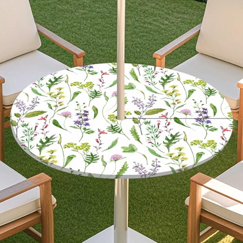 JSJHJZJ Runde Tischdecke for den Außenbereich, grüne Pflanzentischdecke mit Schirmloch, wasserdichte Tischdecke for Strandterrasse, Gartenpicknick(I,M) von JSJHJZJ