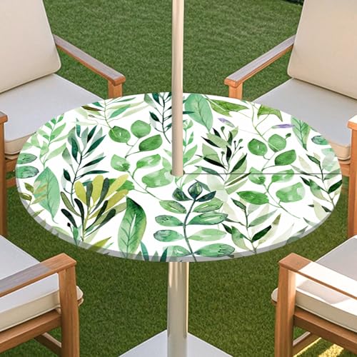 JSJHJZJ Runde Tischdecke for den Außenbereich, grüne Pflanzentischdecke mit Schirmloch, wasserdichte Tischdecke for Strandterrasse, Gartenpicknick(K,S) von JSJHJZJ