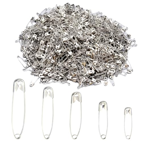 JSKWIKE 250 Pcs Sicherheitsnadeln Sicherheit Pins Silber Sicherheitsnadeln Safety Pins 5 Größen Sicherheitsnadeln für Kleidung 27mm, 32mm, 37mm, 45mm, 55mm für Basteln Nähen Säumen Craft von JSKWIKE