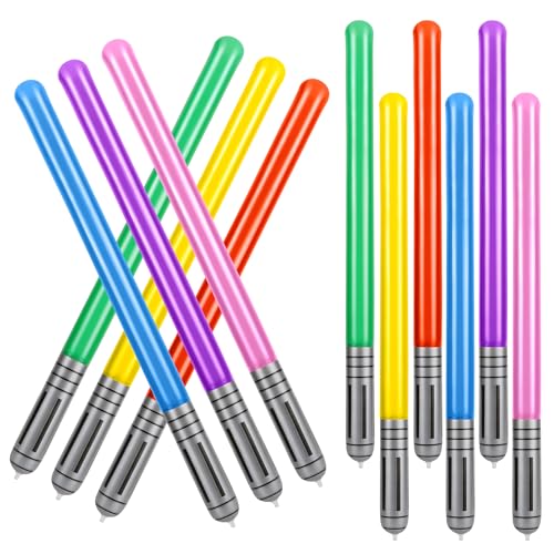12 Stück Aufblasbare Star Wars Ballons, Schwert Stick Ballons, PVC Lichtschwert für Party Supplies, Deko, Halloween, Thema Cosplay, 6 Farben von JSMTKJ