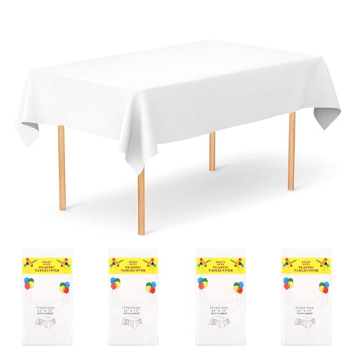4 Stück Einweg Tischdecke Weiß, Rechteckig Einweg Tischdecke aus Kunststoff, wasserdichte Ölbeständig für Geburtstag, Hochzeit, Party, Grillen, Picknick-Dekoration 4 Stück Einweg Tischdecke Weiß, Rechteckig Einweg Tischdecke aus Kunststoff, wasserdichte Ölbeständig für Geburtstag, Hochzeit, Party, Grillen, Picknick-Dekoration von JSMTKJ
