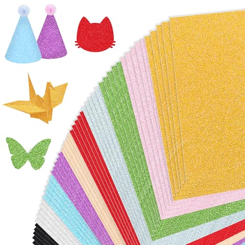 50 Blatt Glitzerpapier mit 10 Farben, Hochwertiges Bastelpapier für kreative DIY-Projekte, Glitzer Bastelpapier Perfekt für Bastelideen, Geschenkverpackung & Kinderkunst von JSMTKJ