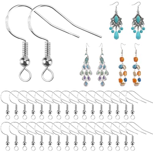 925 Silber Ohrring Haken,100 Stück Silber Ohrringe Selber Machen Set mit Kugel Spule für DIY Ohrhänger Schmuckherstellung Ohring Zubehör 925 Silber Ohrring Haken,100 Stück Silber Ohrringe Selber Machen Set mit Kugel Spule für DIY Ohrhänger Schmuckherstellung Ohring Zubehör von JSMTKJ