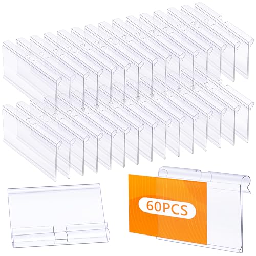 Etikettenhalter Transparent 6cm x 4,2cm Preisschildhalter Kunststoff 60Stk Regal Etikettenhalter mit PVC-Material Für Drahtregale, Supermärkte & Lager von JSMTKJ