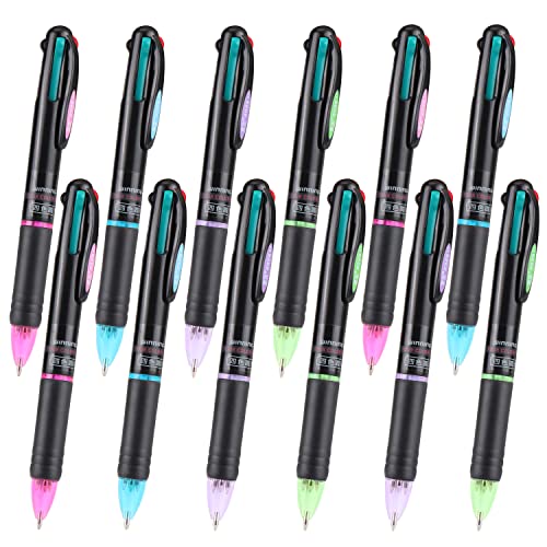 JSMTKJ 12 Packung Retractable Kugelschreiber Multicolor Stifte 4 in 1Farben Tinte (Schwarz, Blau, Rot und Grün) Gel Ink Kugelschreiber für Büro Schulbedarf Studenten Kinder Geschenk von JSMTKJ