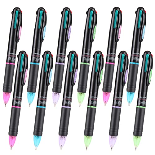 JSMTKJ 12 Packung Retractable Kugelschreiber Multicolor Stifte 4 in 1Farben Tinte (Schwarz, Blau, Rot und Grün) Gel Ink Kugelschreiber für Büro Schulbedarf Studenten Kinder Geschenk von JSMTKJ