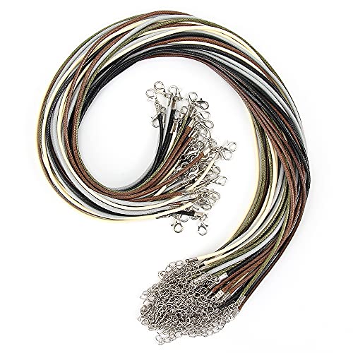 Lederband Kette Gewachste Halskette Cord mit Hummer Schließe und Verlängerungskette Seil 50 Stück 2mm, für DIY Armband Halskette Schmuckherstellung von JSMTKJ